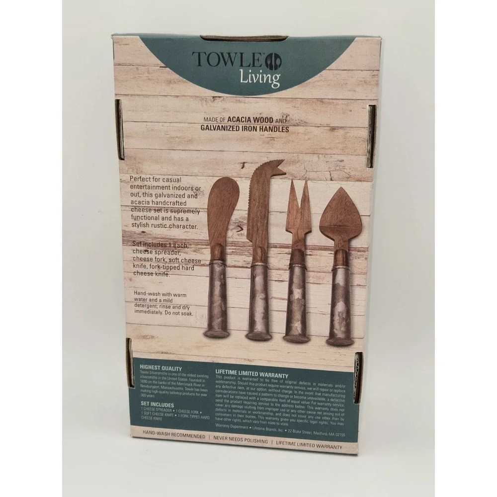 Towle Living Acacia Wood and Galvanized Iron Handles‎ Cheese Set of 4